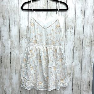 MANGO Suit V Neck Dainty Mini Dress White Size 4 Embroidered Flower Detail Cream